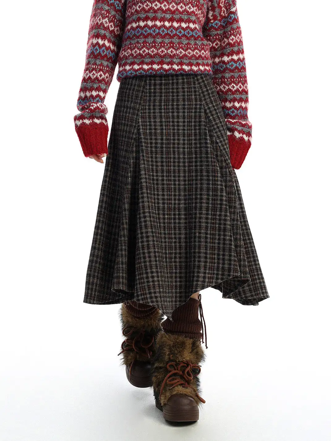 BIGGOLD | Irregular Houndstooth Midi Skirt
