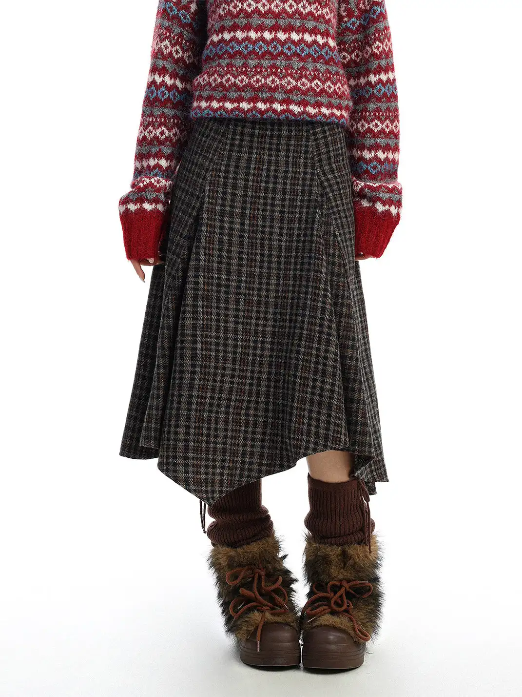 BIGGOLD | Irregular Houndstooth Midi Skirt