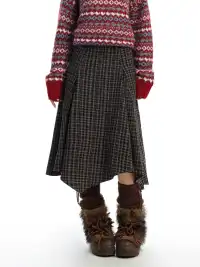 BIGGOLD | Irregular Houndstooth Midi Skirt