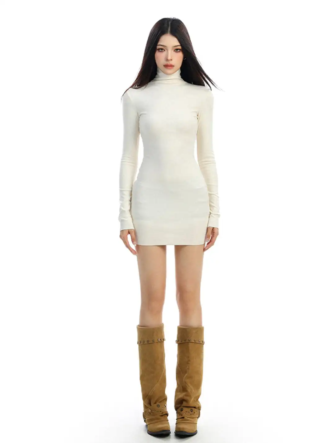 BIGGOLD | High-Neck Long-Sleeved Bodycon Dress