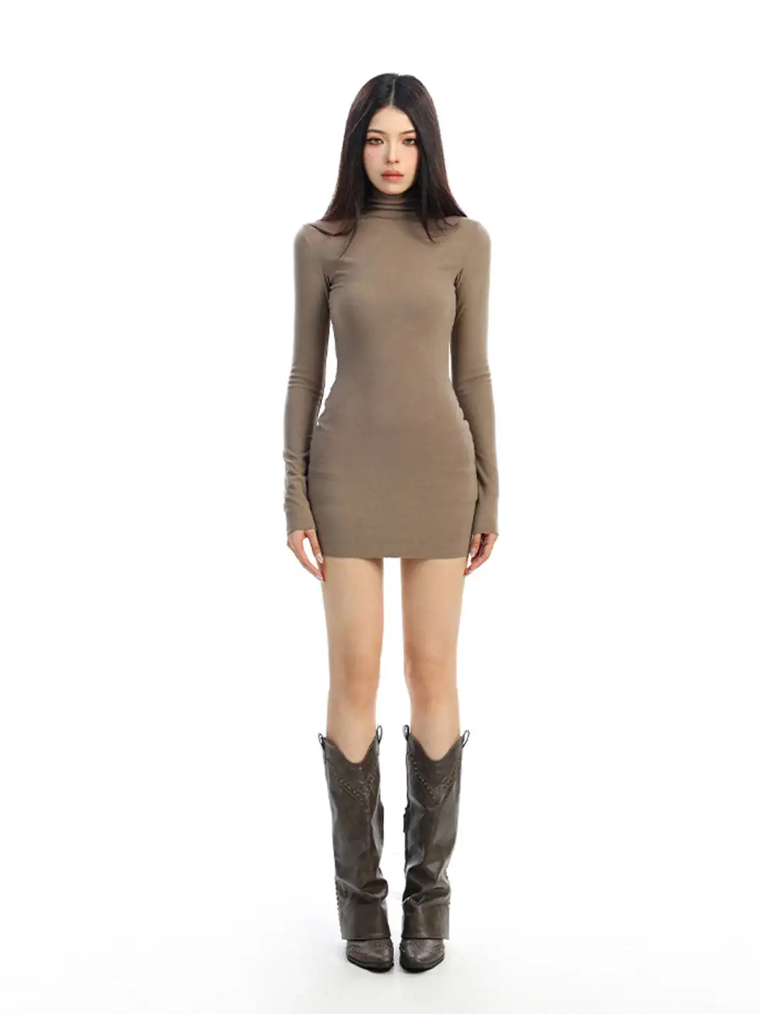 BIGGOLD | High-Neck Long-Sleeved Bodycon Dress
