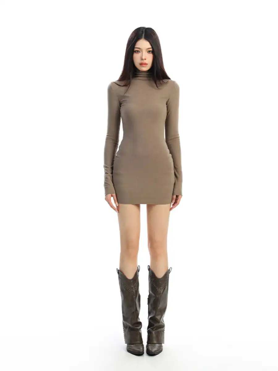 BIGGOLD | High-Neck Long-Sleeved Bodycon Dress - 4