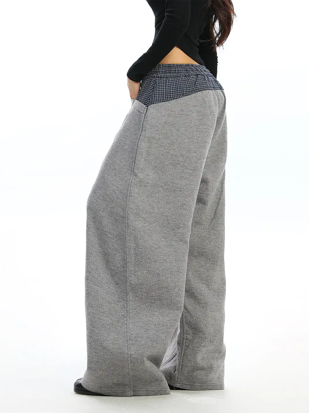 BIGGOLD | Plaid Color-Blocked Drawstring Casual Pants