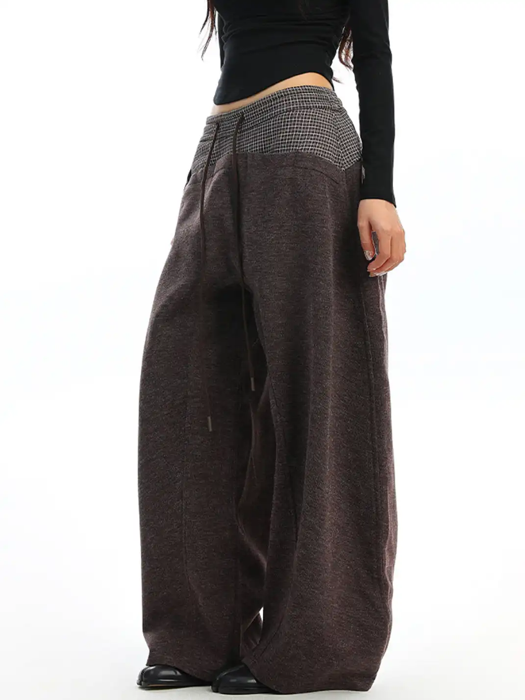BIGGOLD | Plaid Color-Blocked Drawstring Casual Pants