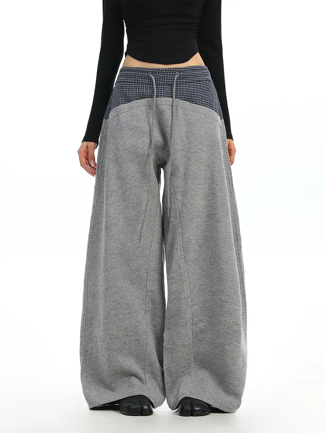 BIGGOLD | Plaid Color-Blocked Drawstring Casual Pants