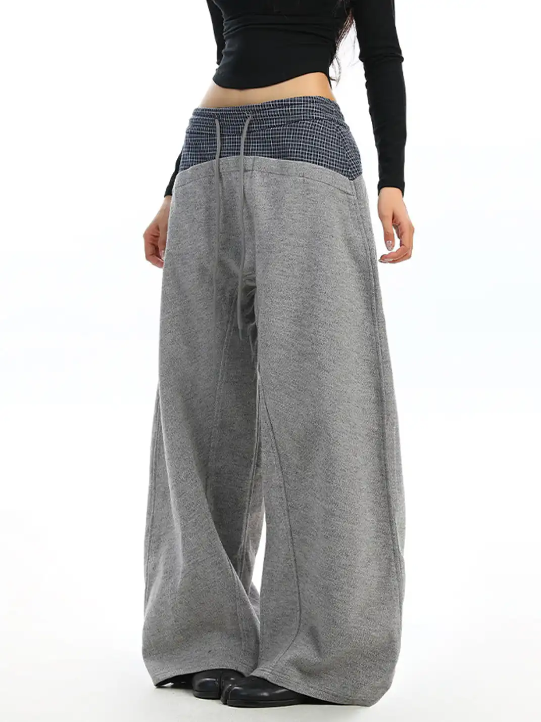 BIGGOLD | Plaid Color-Blocked Drawstring Casual Pants
