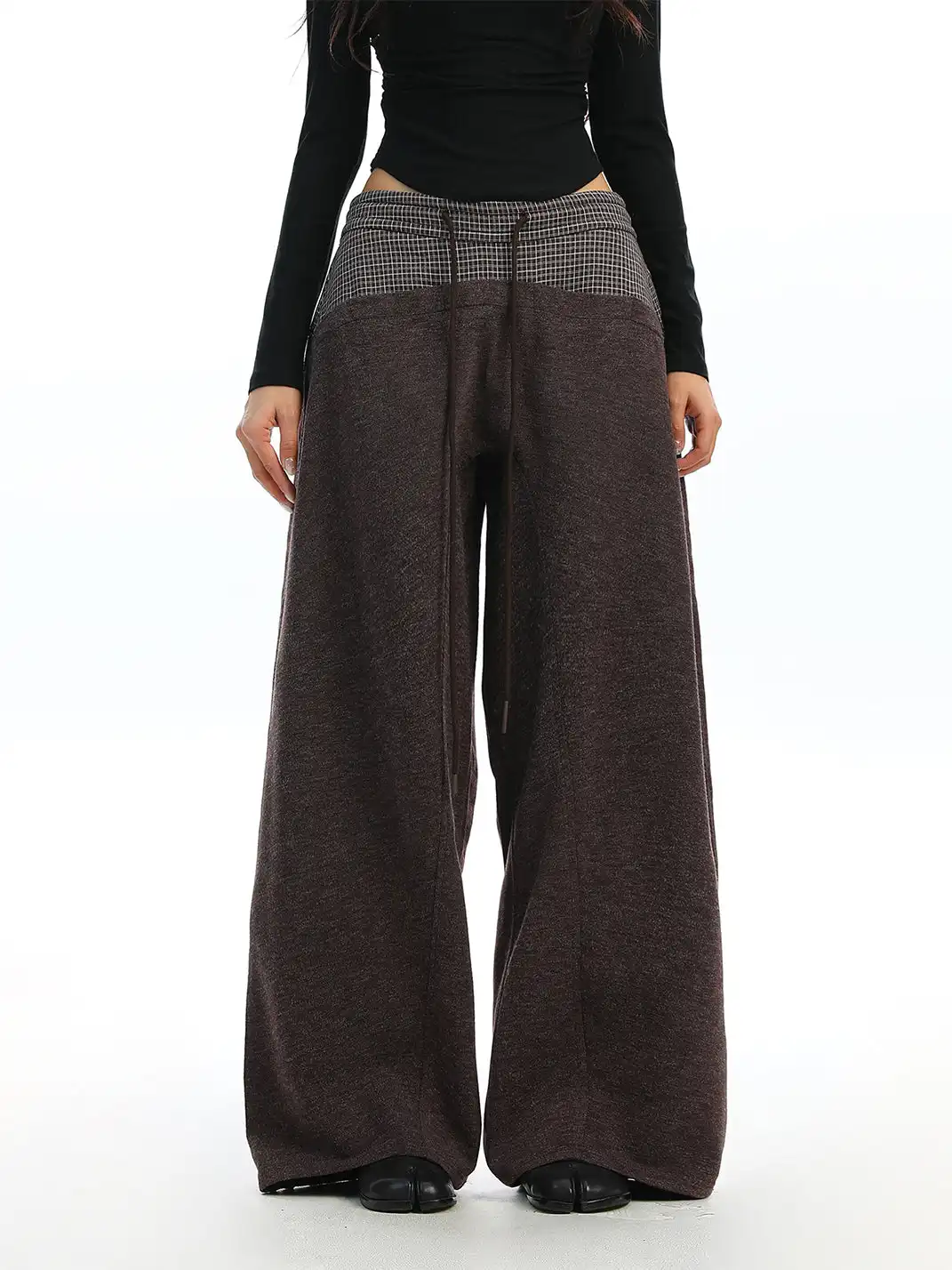 BIGGOLD | Plaid Color-Blocked Drawstring Casual Pants