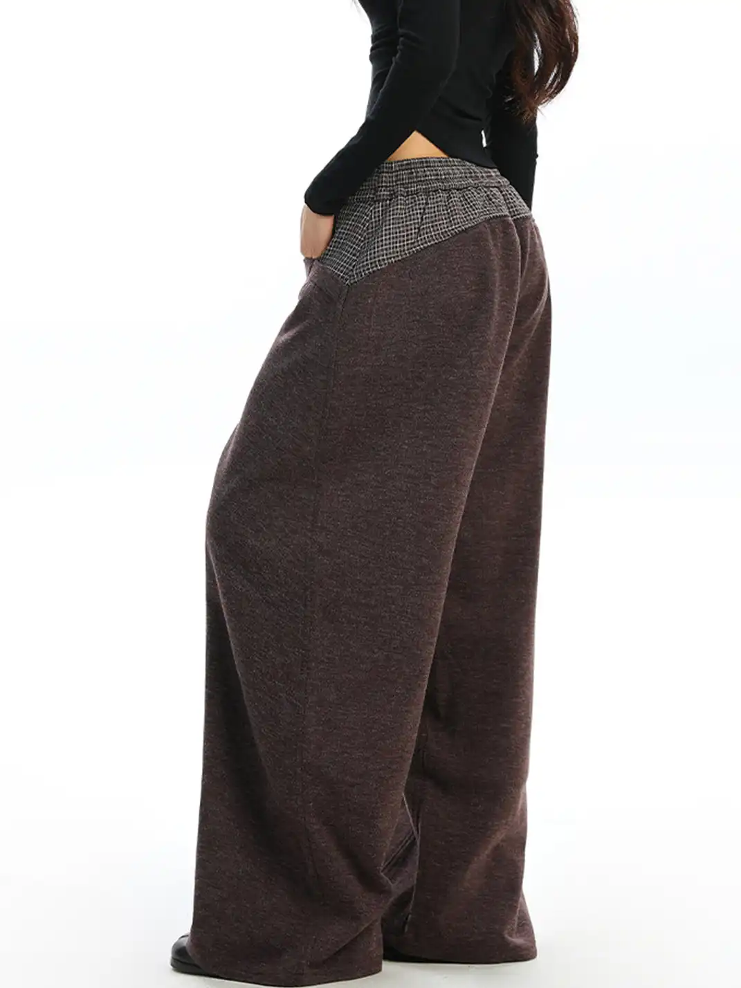 BIGGOLD | Plaid Color-Blocked Drawstring Casual Pants