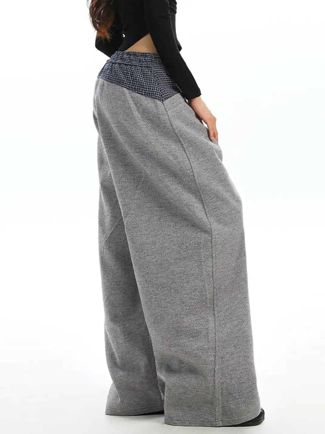 BIGGOLD | Plaid Color-Blocked Drawstring Casual Pants