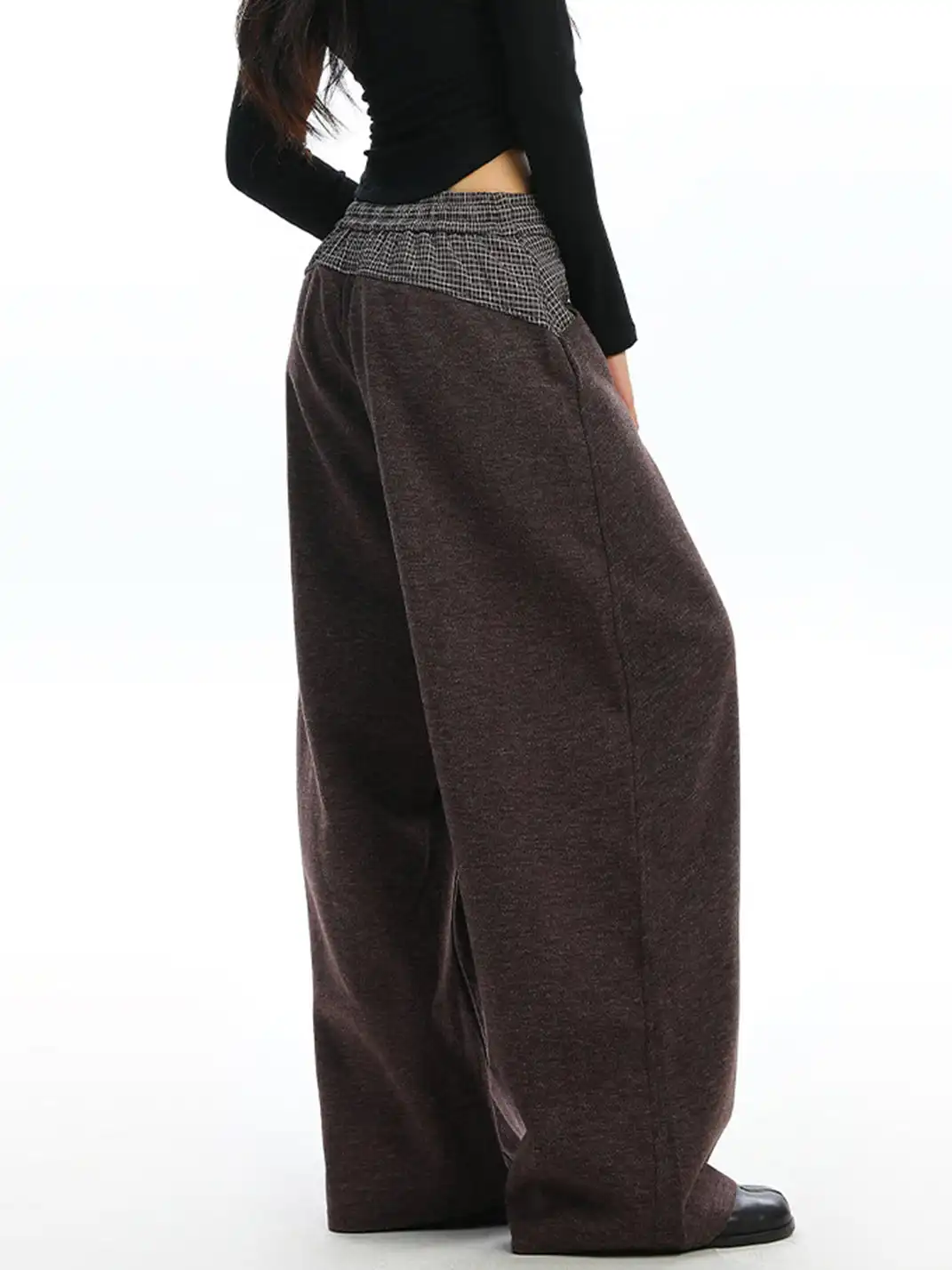 BIGGOLD | Plaid Color-Blocked Drawstring Casual Pants