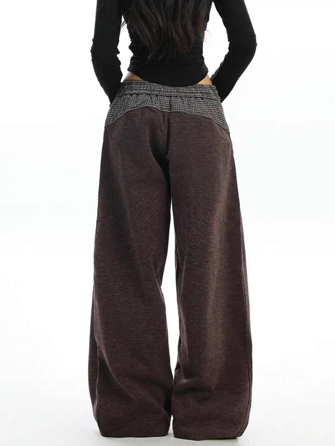 BIGGOLD | Plaid Color-Blocked Drawstring Casual Pants