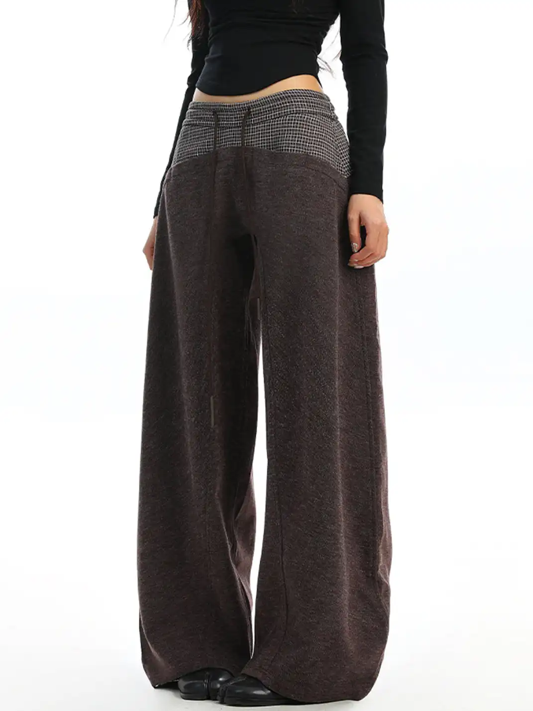 BIGGOLD | Plaid Color-Blocked Drawstring Casual Pants