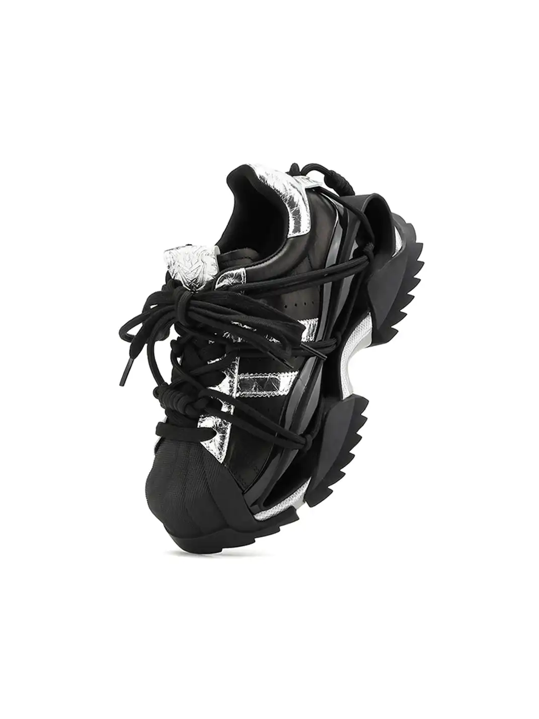 M88M | Futuristic Black and Silver Strapped Sneakers
