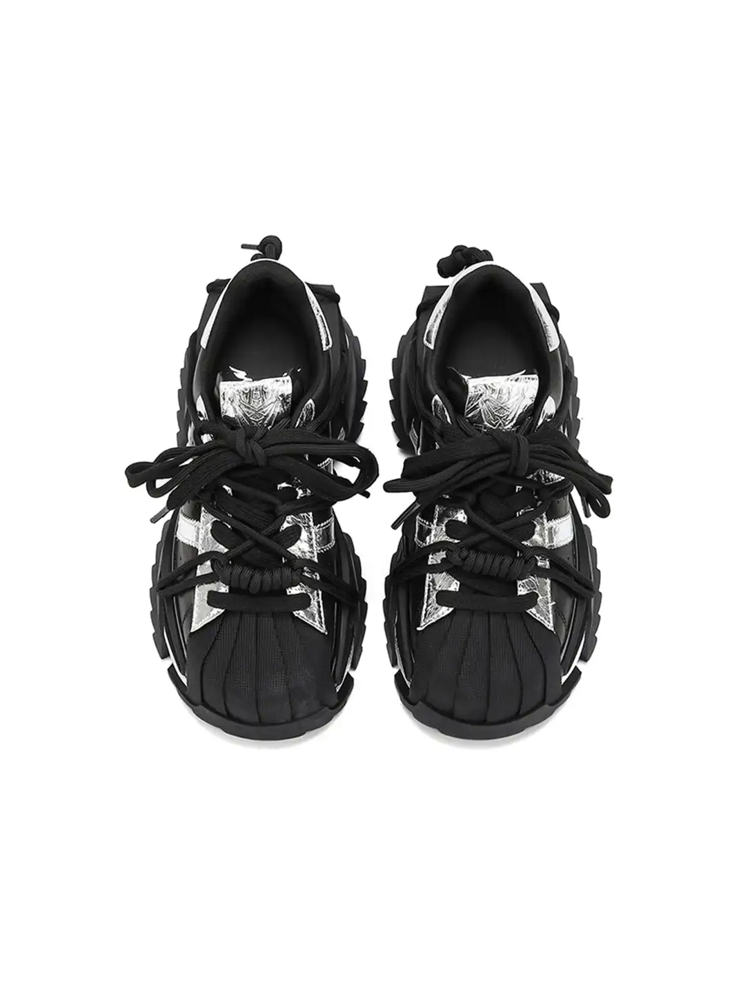 M88M | Futuristic Black and Silver Strapped Sneakers