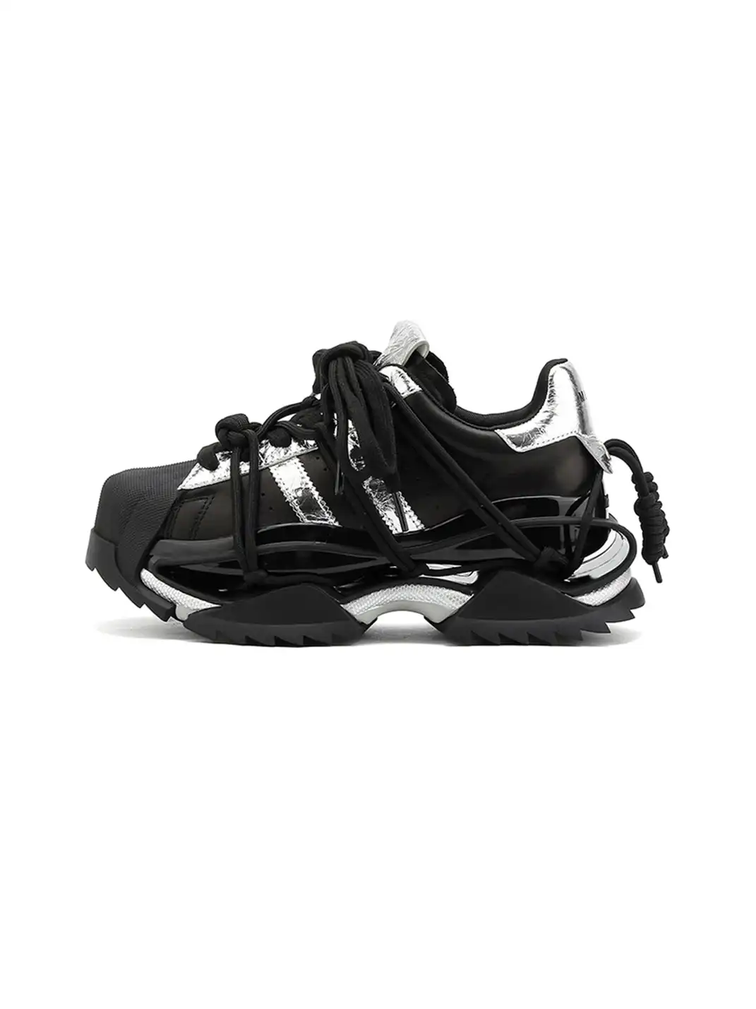 M88M | Futuristic Black and Silver Strapped Sneakers