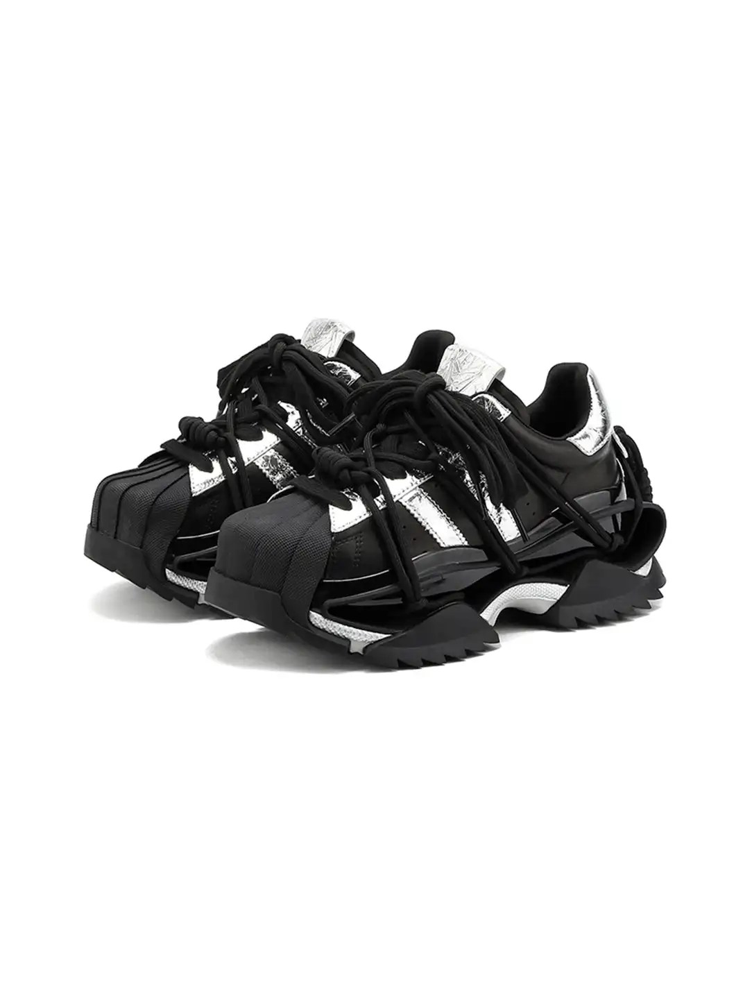 M88M | Futuristic Black and Silver Strapped Sneakers