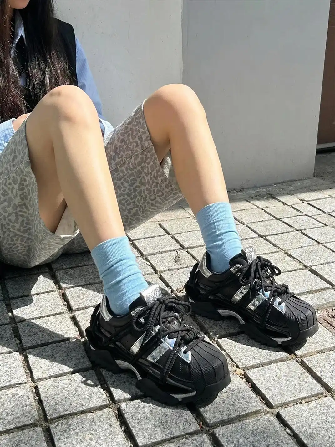 M88M | Futuristic Black and Silver Strapped Sneakers