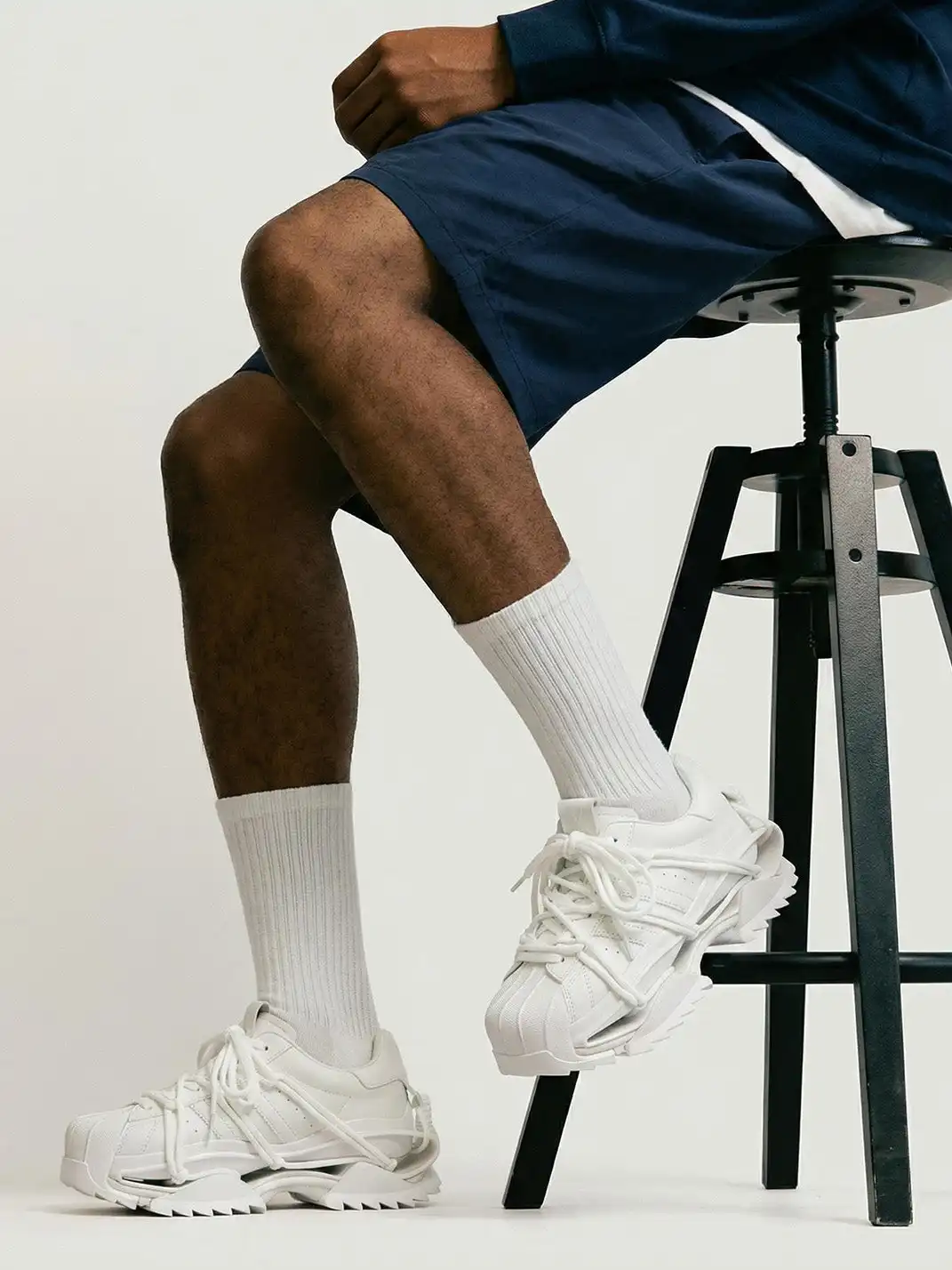 M88M | Strappy Design All-White Futuristic Sneakers