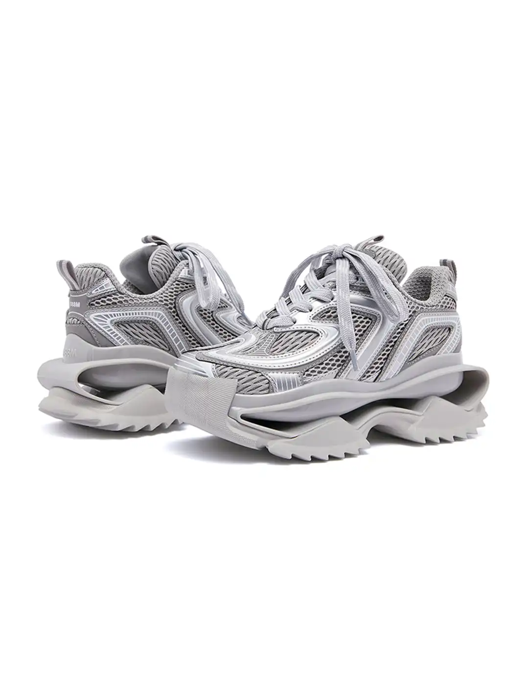 M88M | Grey Mesh Sneakers with Chunky Sole and Sleek Design
