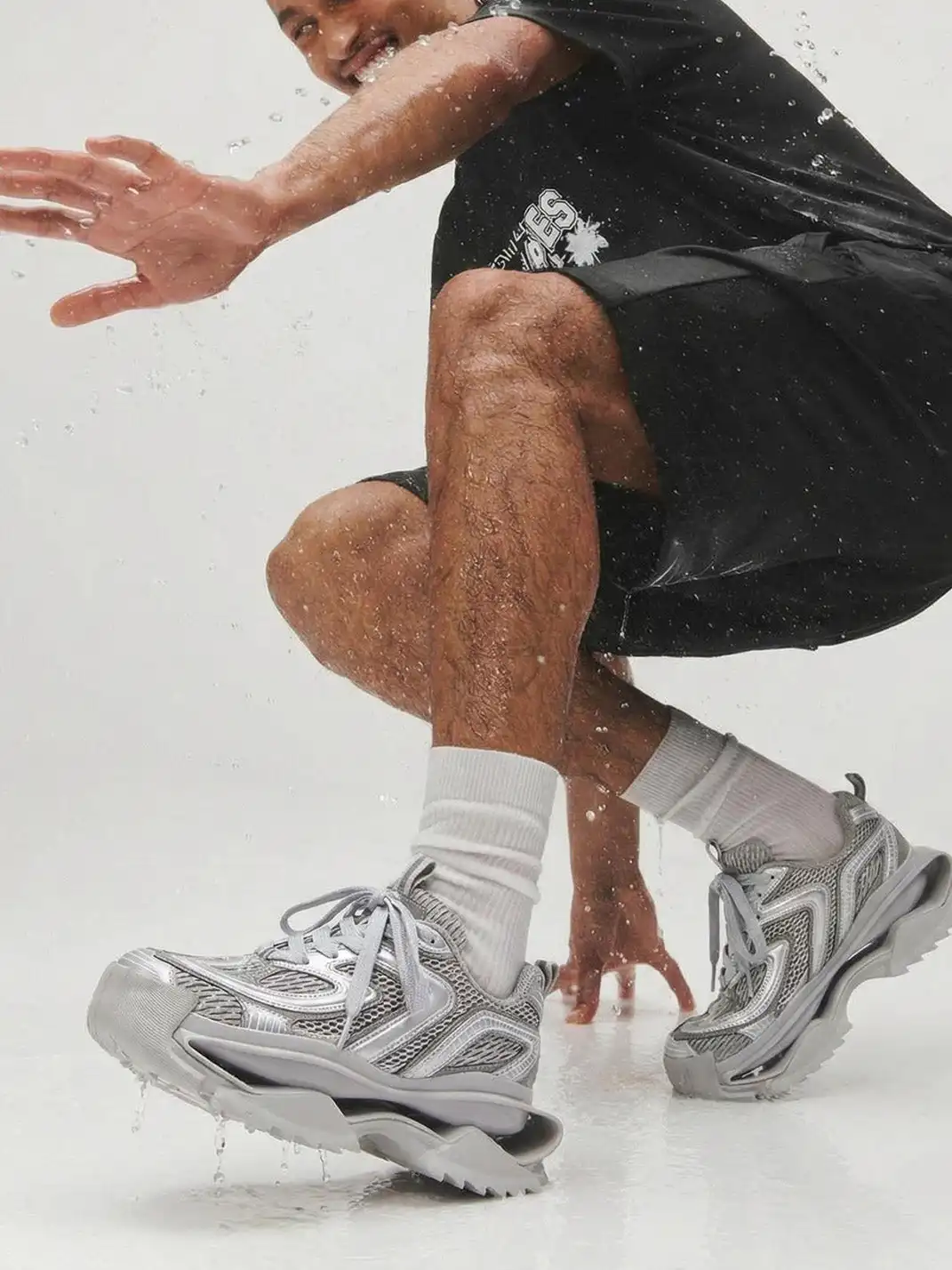 M88M | Grey Mesh Sneakers with Chunky Sole and Sleek Design