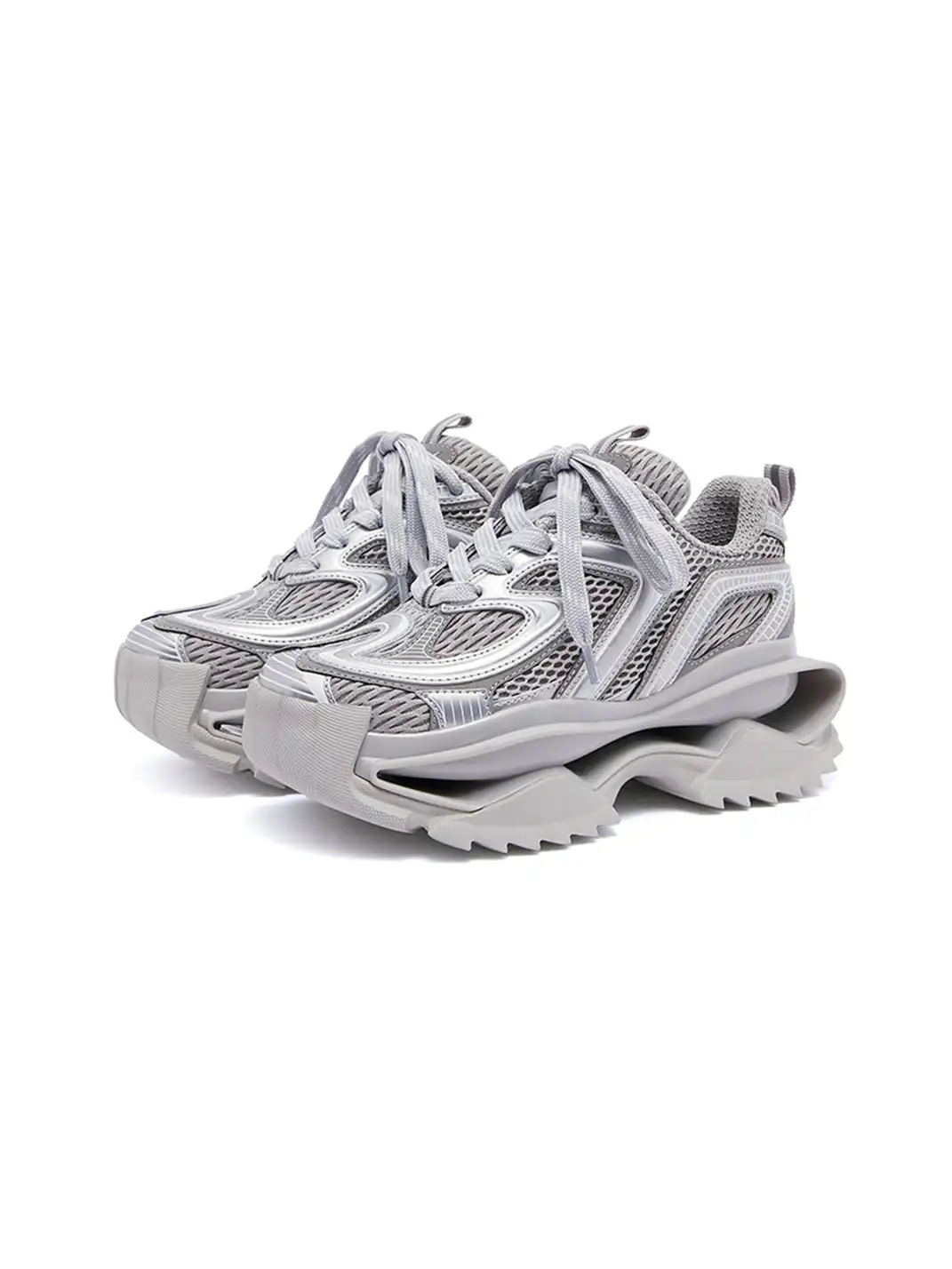 M88M | Grey Mesh Sneakers with Chunky Sole and Sleek Design