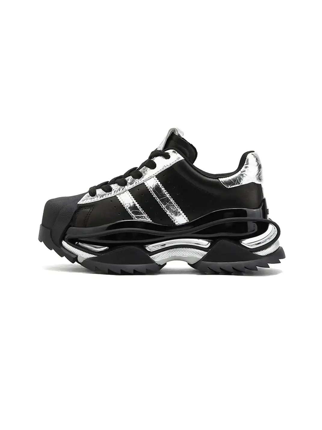 M88M | Fashionable Hollowed-Out Sole Platform Sneakers-Black Sliver