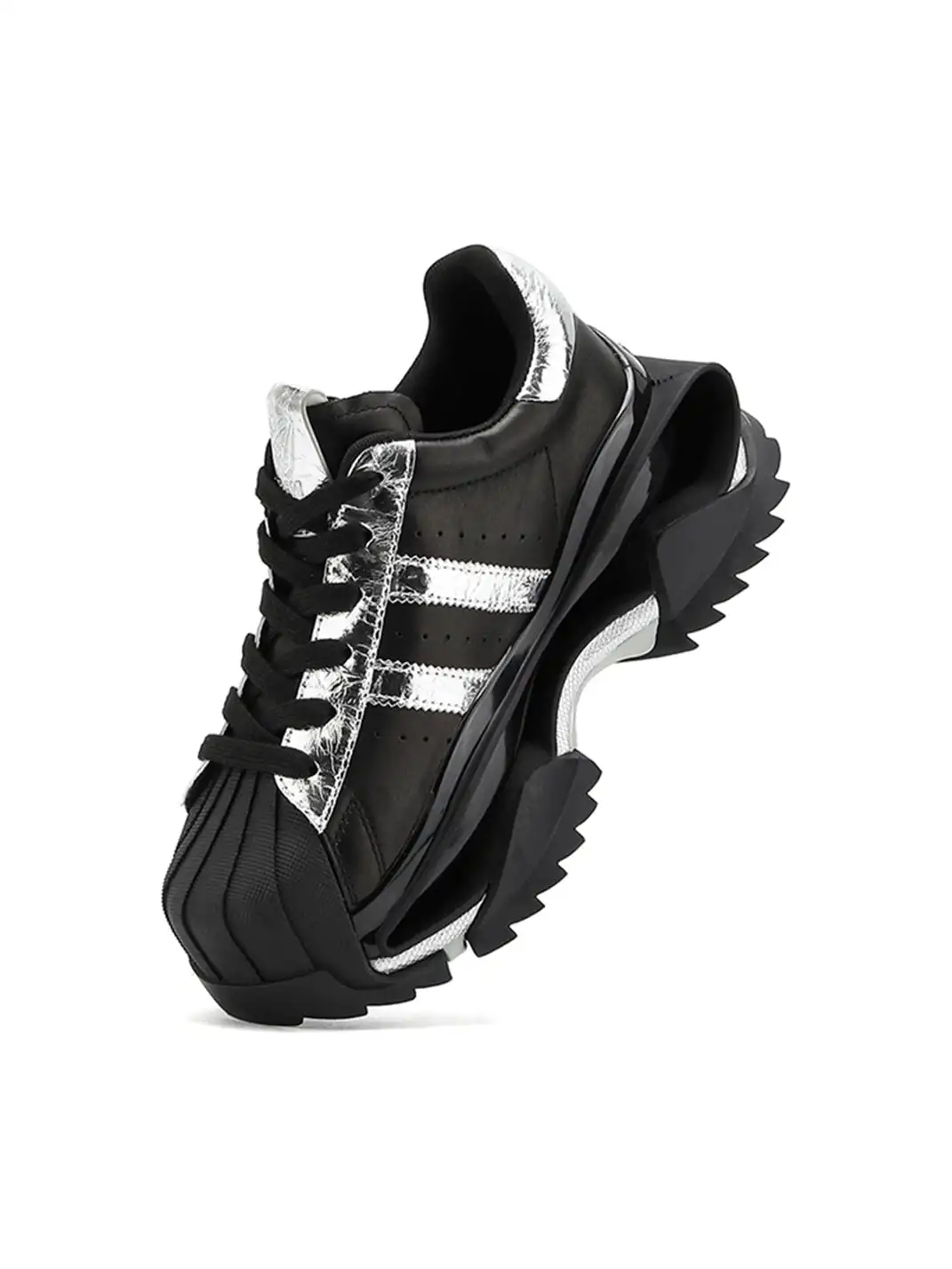 M88M | Fashionable Hollowed-Out Sole Platform Sneakers-Black Sliver