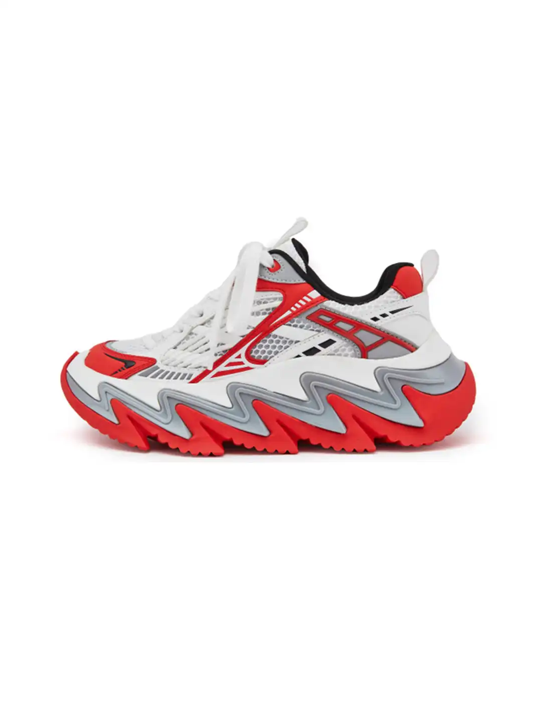M88M | Zigzag Sole Chunky Sneakers-White Red