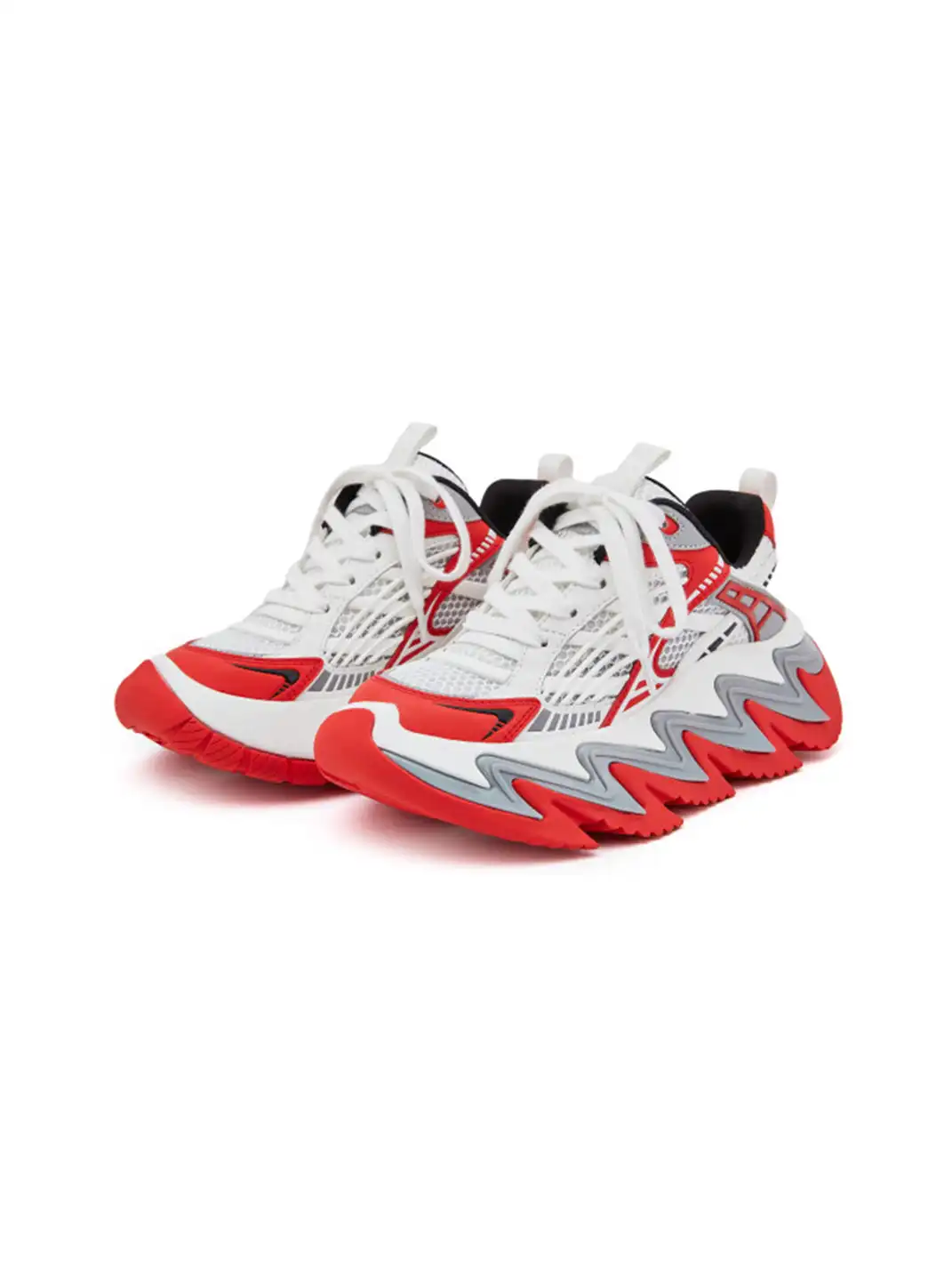 M88M | Zigzag Sole Chunky Sneakers-White Red