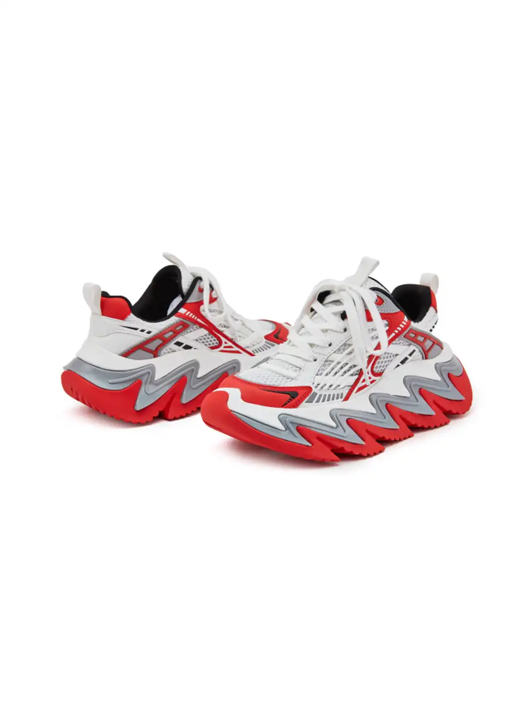 M88M | Zigzag Sole Chunky Sneakers-White Red