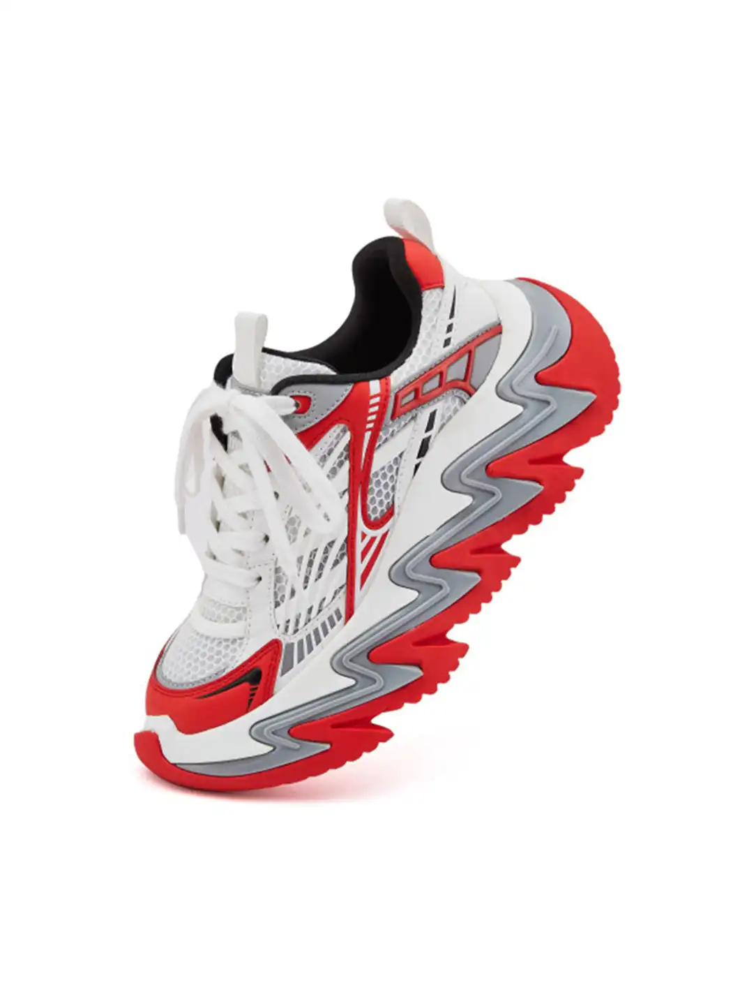 M88M | Zigzag Sole Chunky Sneakers-White Red