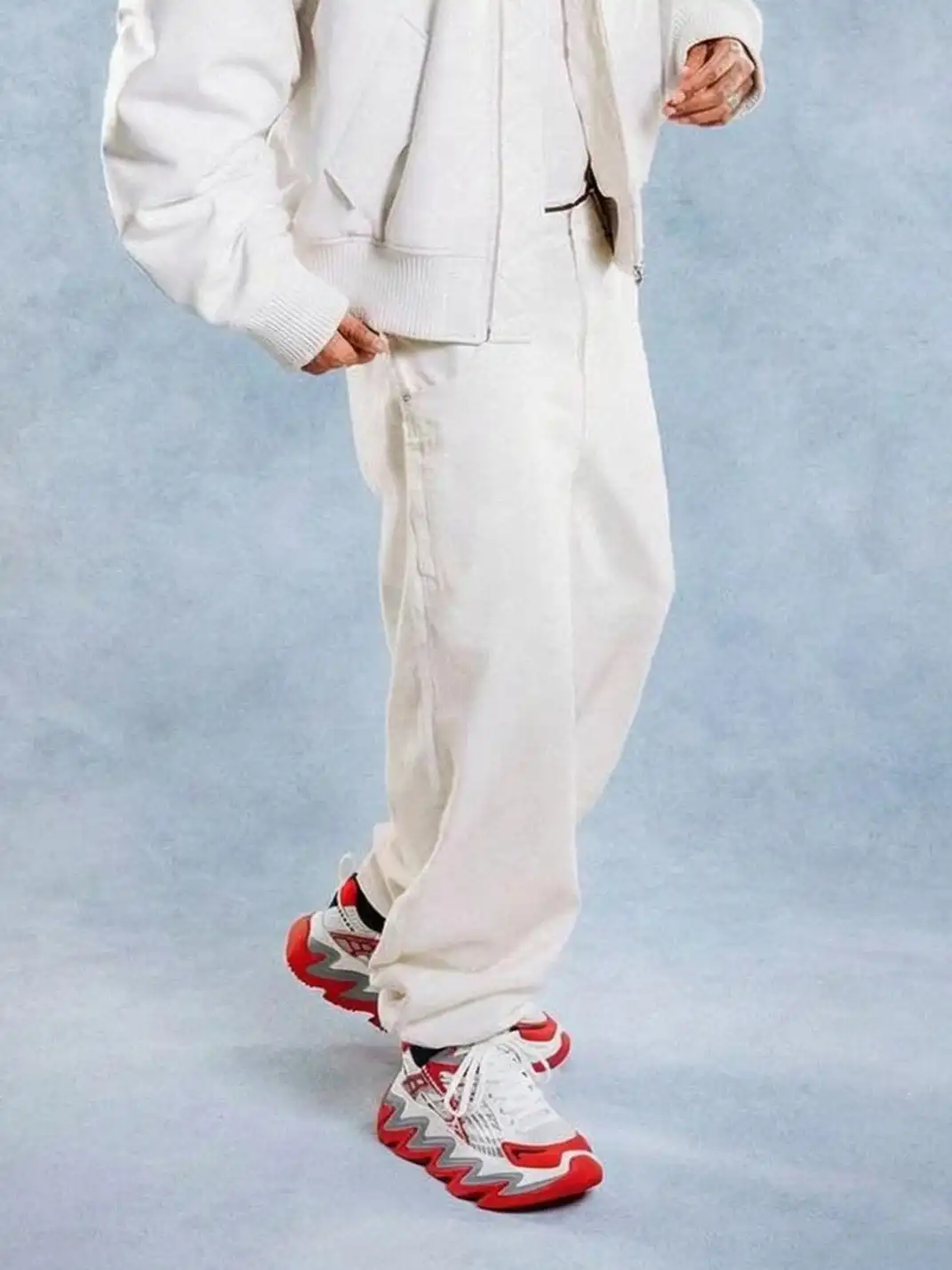 M88M | Zigzag Sole Chunky Sneakers-White Red