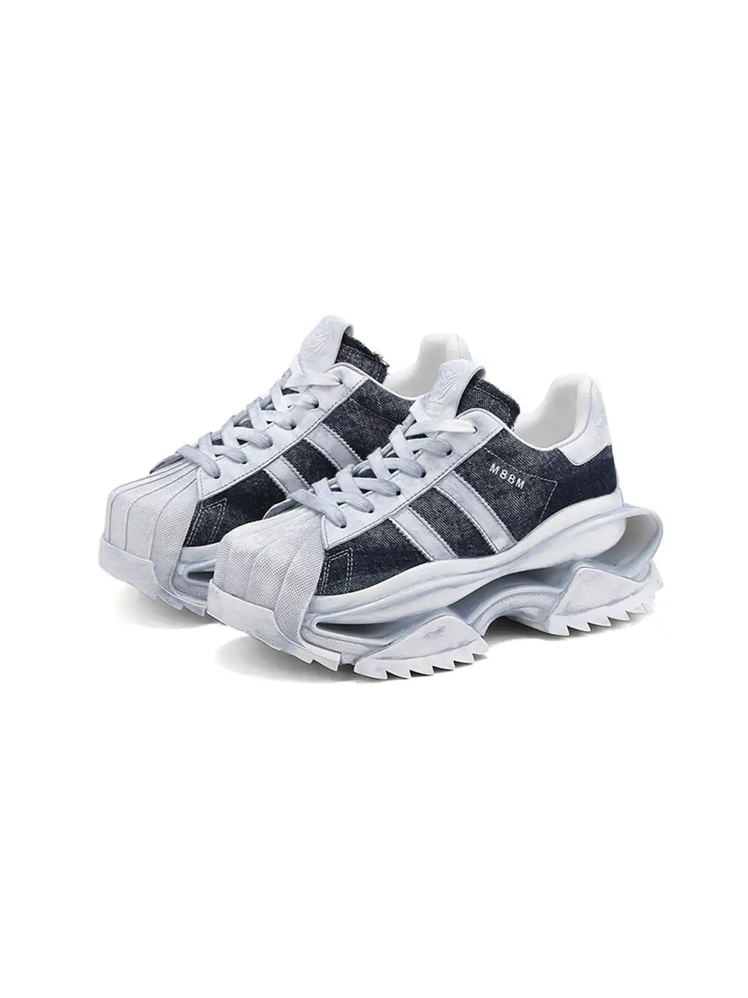 M88M | Vintage Washed Genuine Leather Platform Sneakers