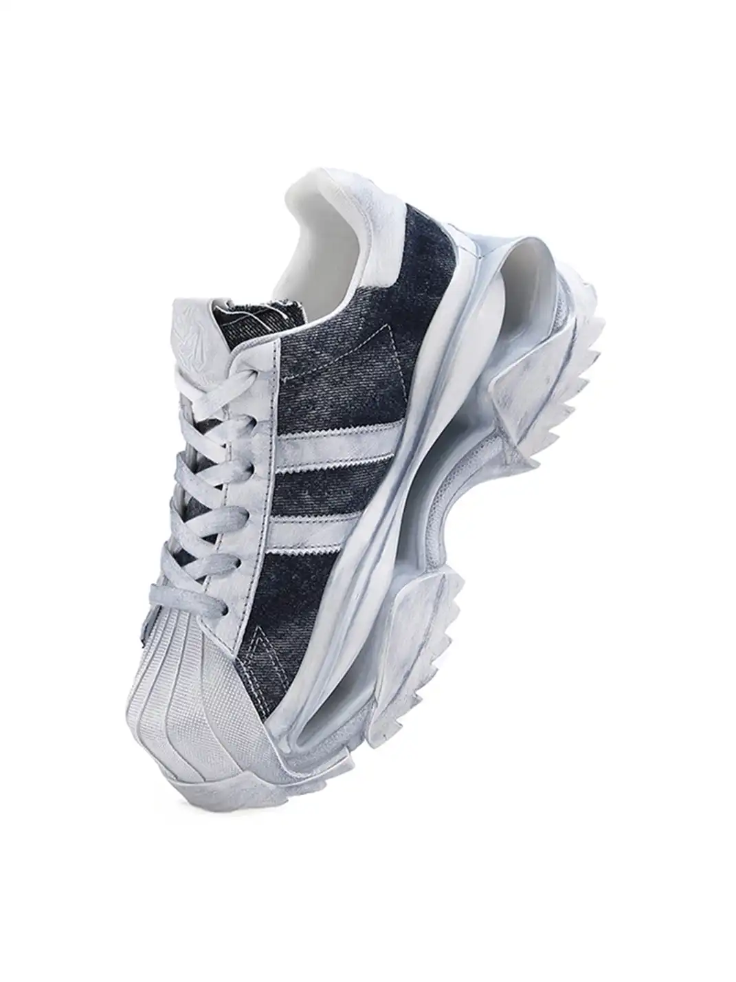 M88M | Vintage Washed Genuine Leather Platform Sneakers