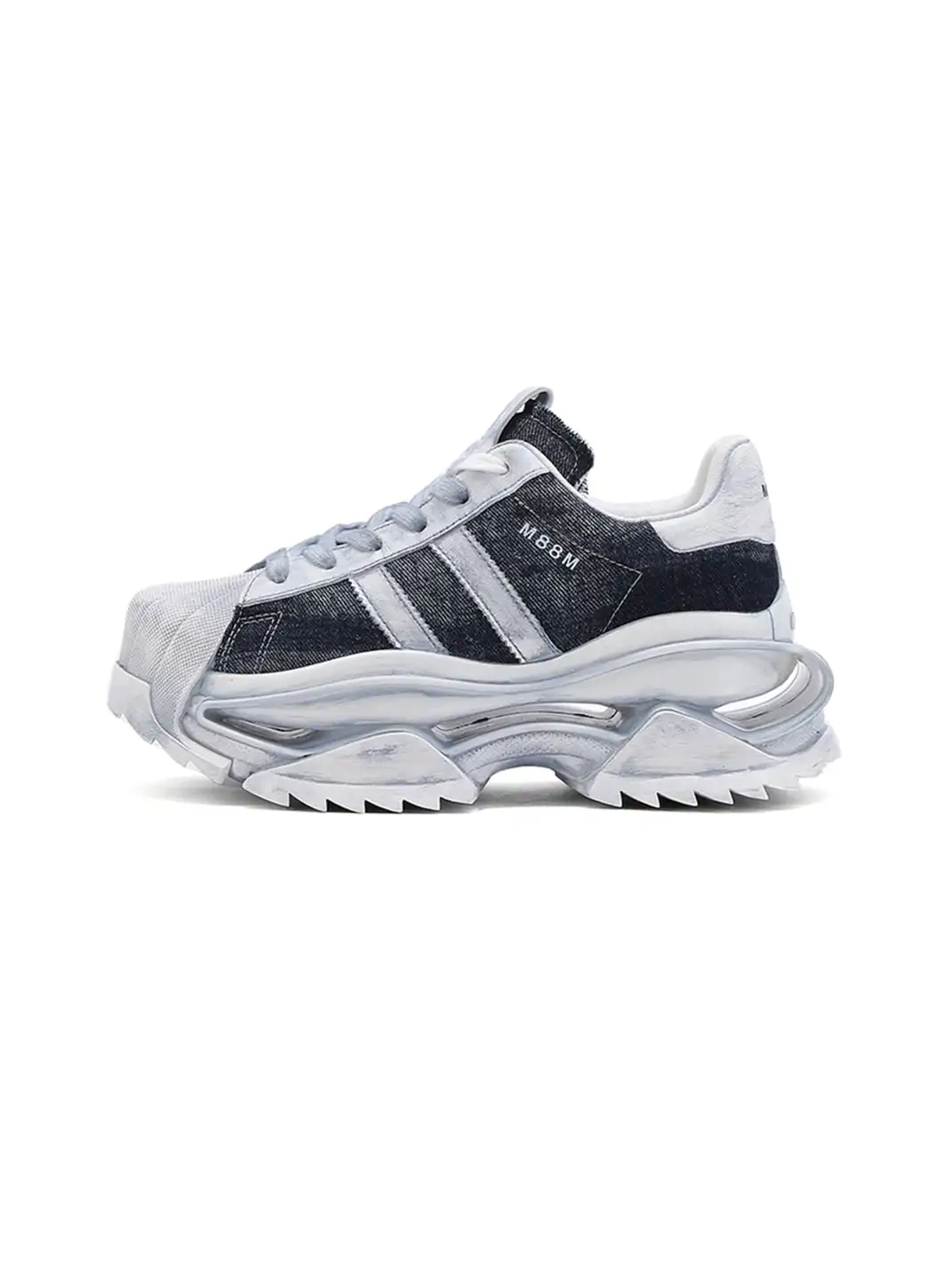 M88M | Vintage Washed Genuine Leather Platform Sneakers