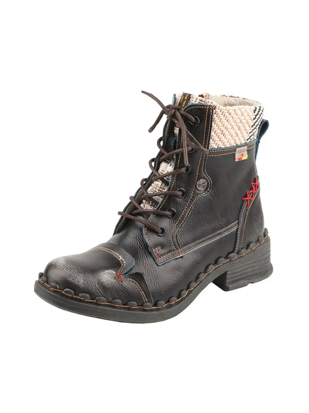 TMA EYES | Hand-Stitched Woven Lace-Up Boots-Black