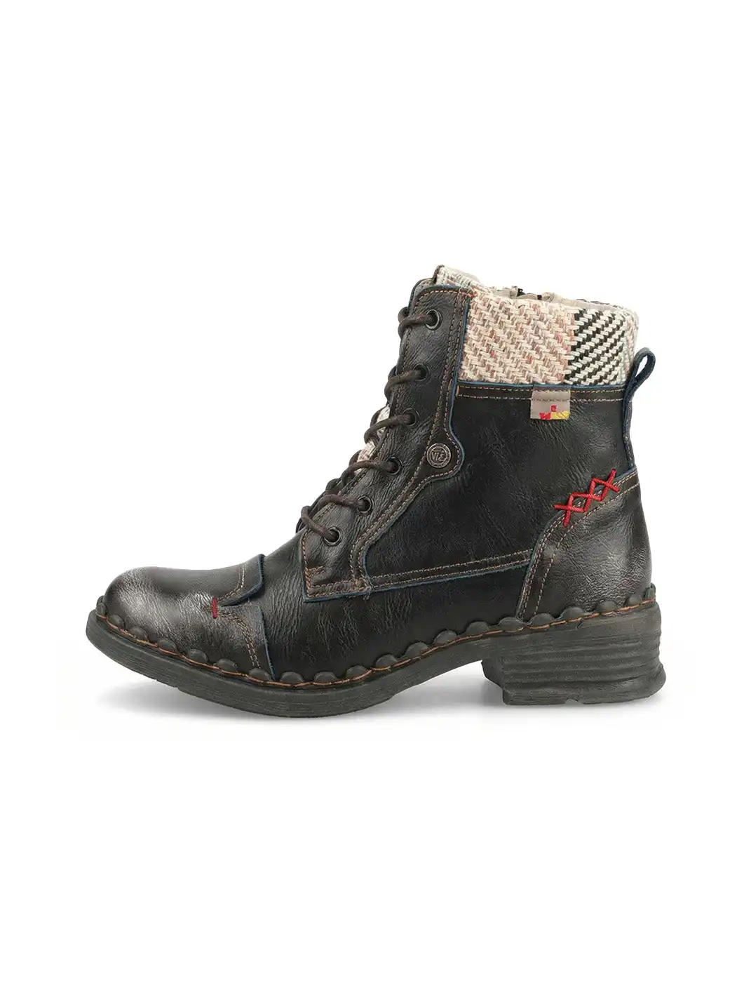 TMA EYES | Hand-Stitched Woven Lace-Up Boots-Black