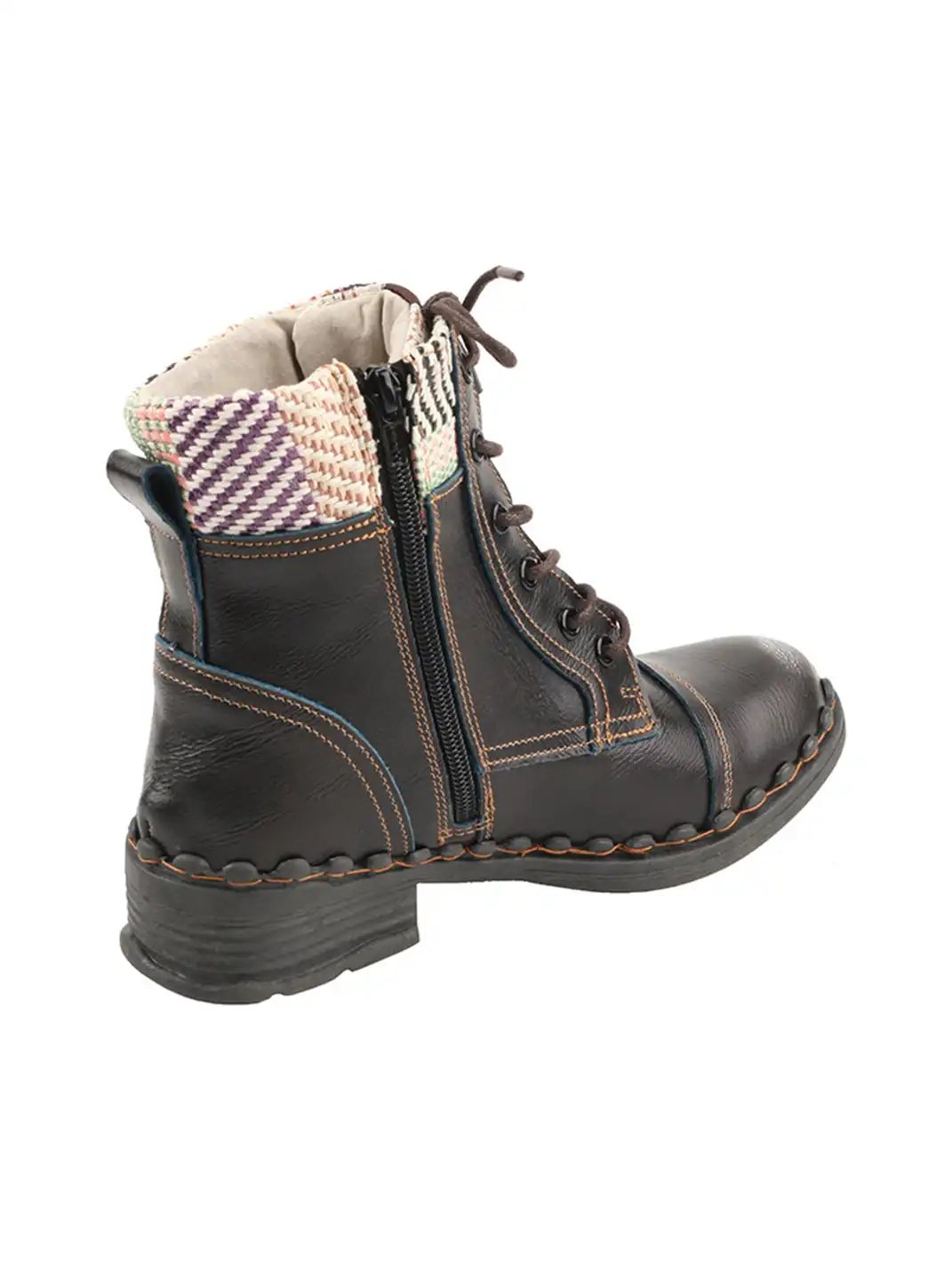TMA EYES | Hand-Stitched Woven Lace-Up Boots-Black