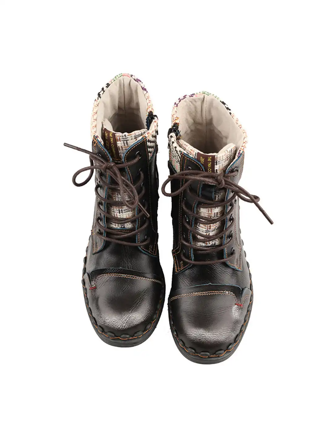 TMA EYES | Hand-Stitched Woven Lace-Up Boots-Black