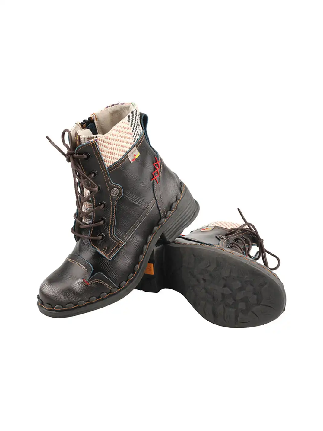 TMA EYES | Hand-Stitched Woven Lace-Up Boots-Black