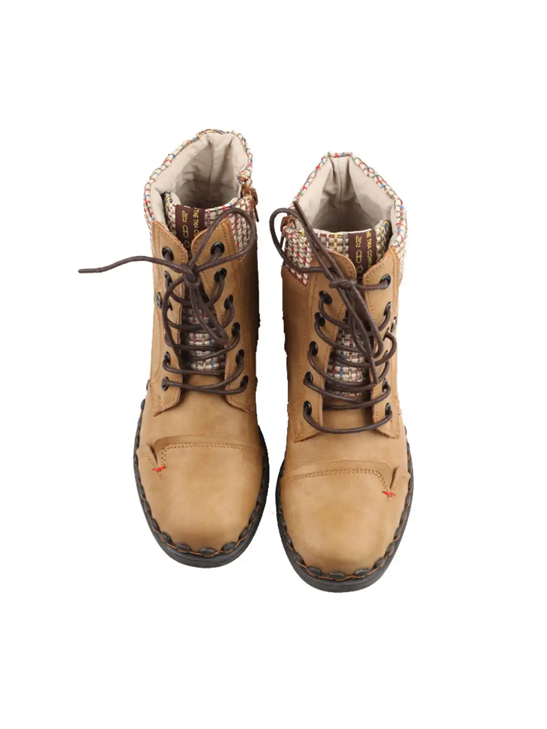 TMA EYES | Hand-Stitched Woven Lace-Up Boots-Brown