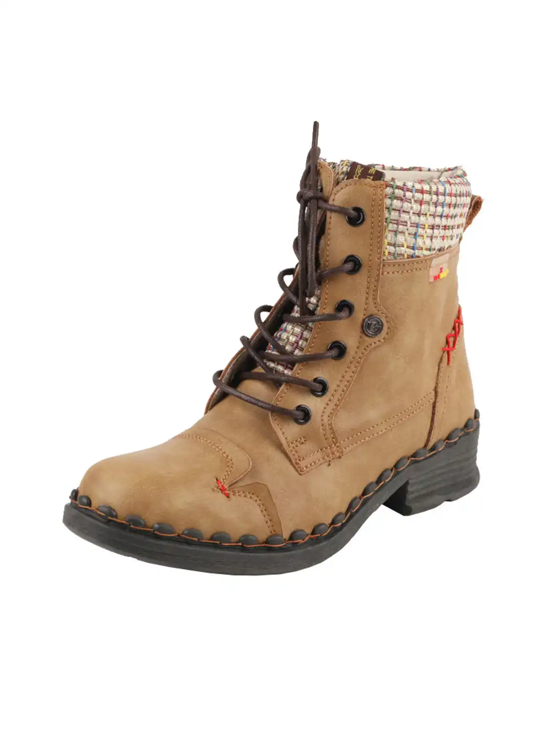 TMA EYES | Hand-Stitched Woven Lace-Up Boots-Brown