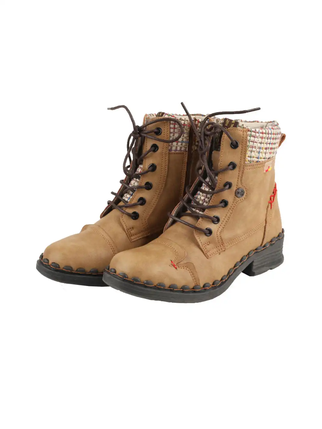 TMA EYES | Hand-Stitched Woven Lace-Up Boots-Brown