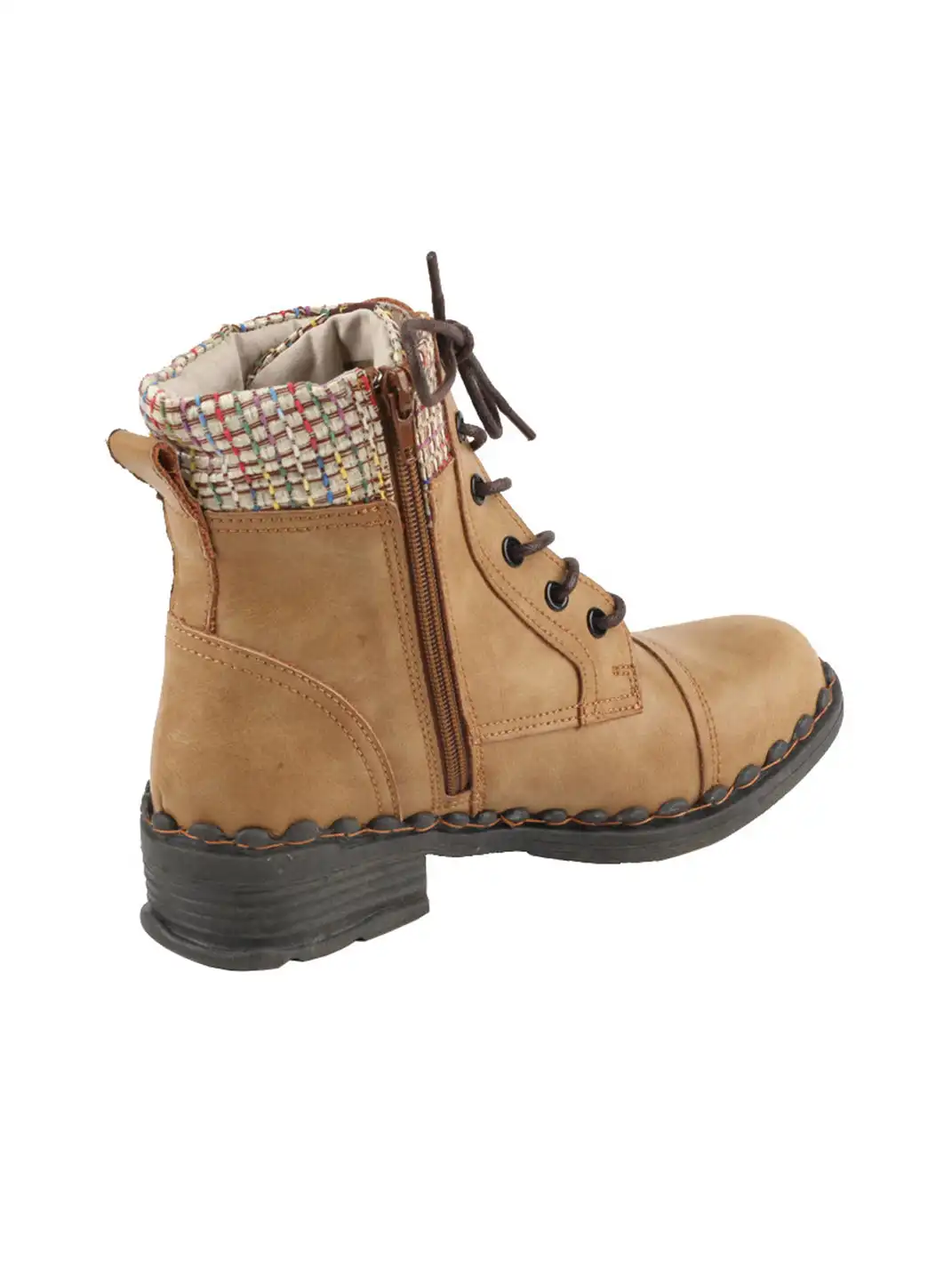 TMA EYES | Hand-Stitched Woven Lace-Up Boots-Brown