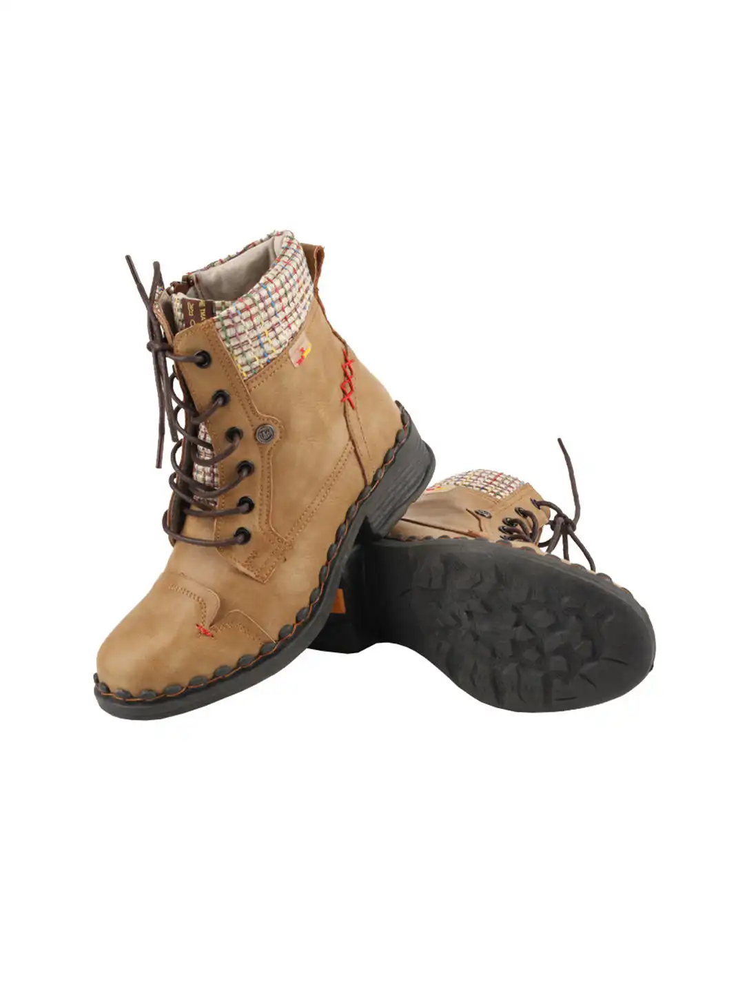 TMA EYES | Hand-Stitched Woven Lace-Up Boots-Brown