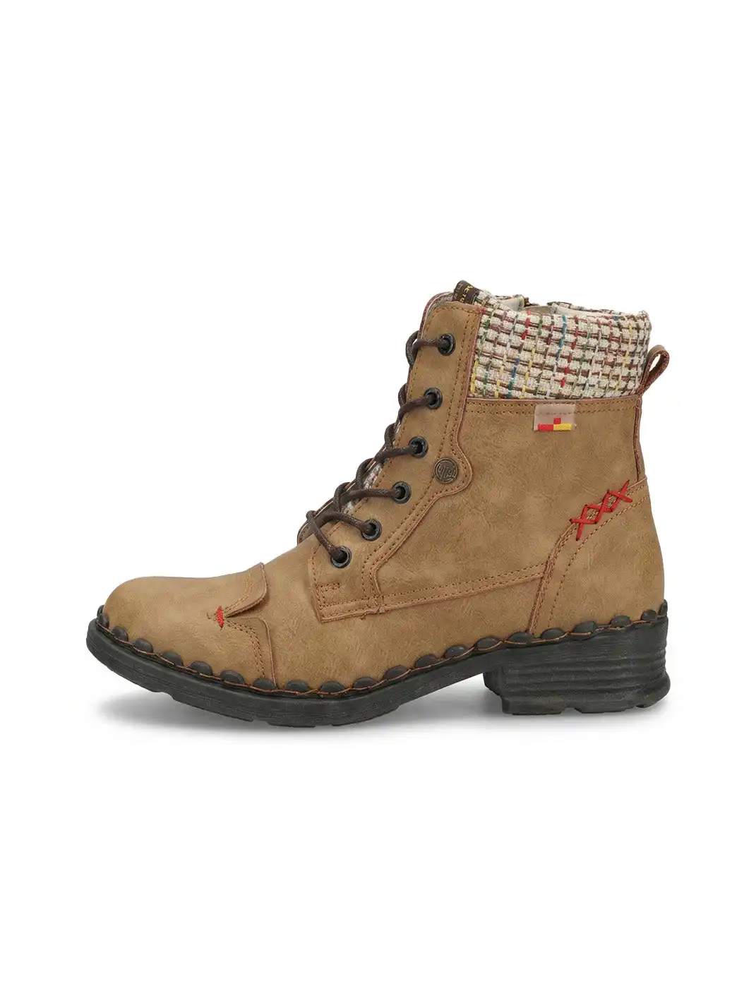 TMA EYES | Hand-Stitched Woven Lace-Up Boots-Brown