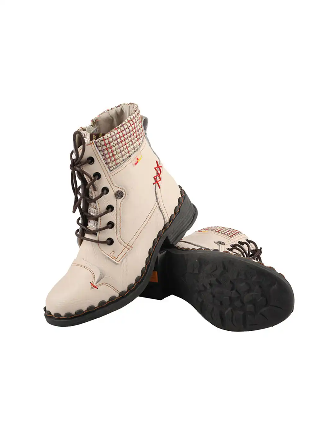TMA EYES | Hand-Stitched Woven Lace-Up Boots-White