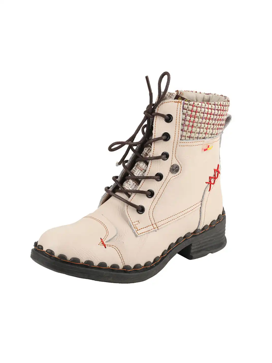 TMA EYES | Hand-Stitched Woven Lace-Up Boots-White