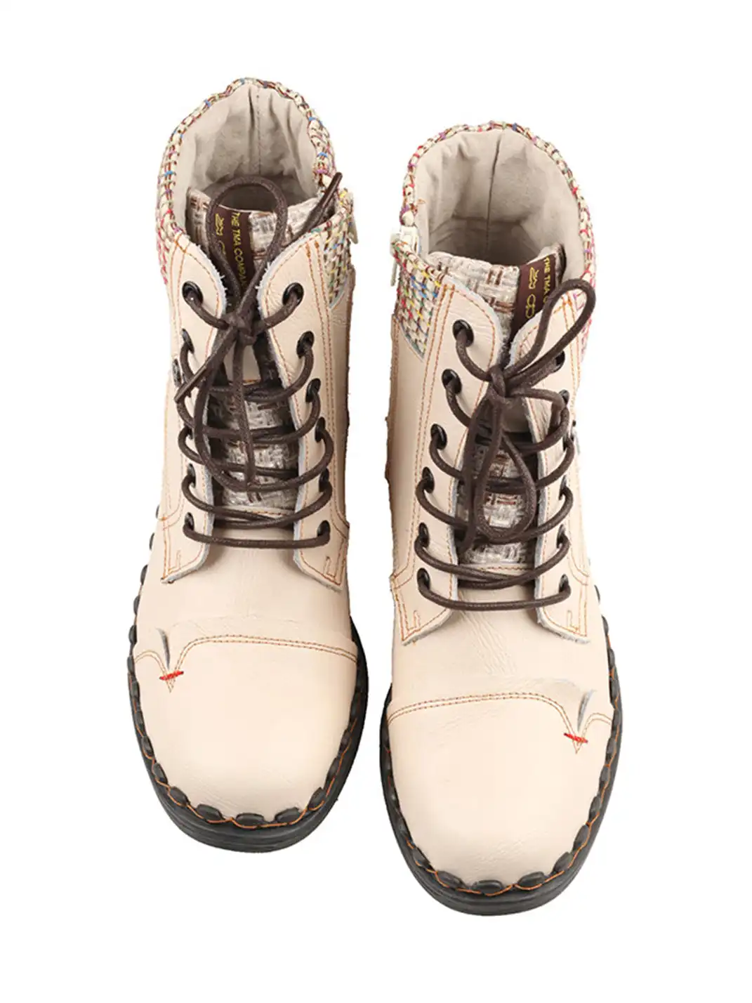 TMA EYES | Hand-Stitched Woven Lace-Up Boots-White