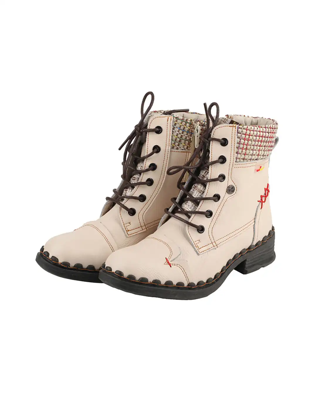 TMA EYES | Hand-Stitched Woven Lace-Up Boots-White
